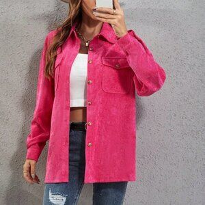 Pink Corduroy Button-Down Shacket – Size M